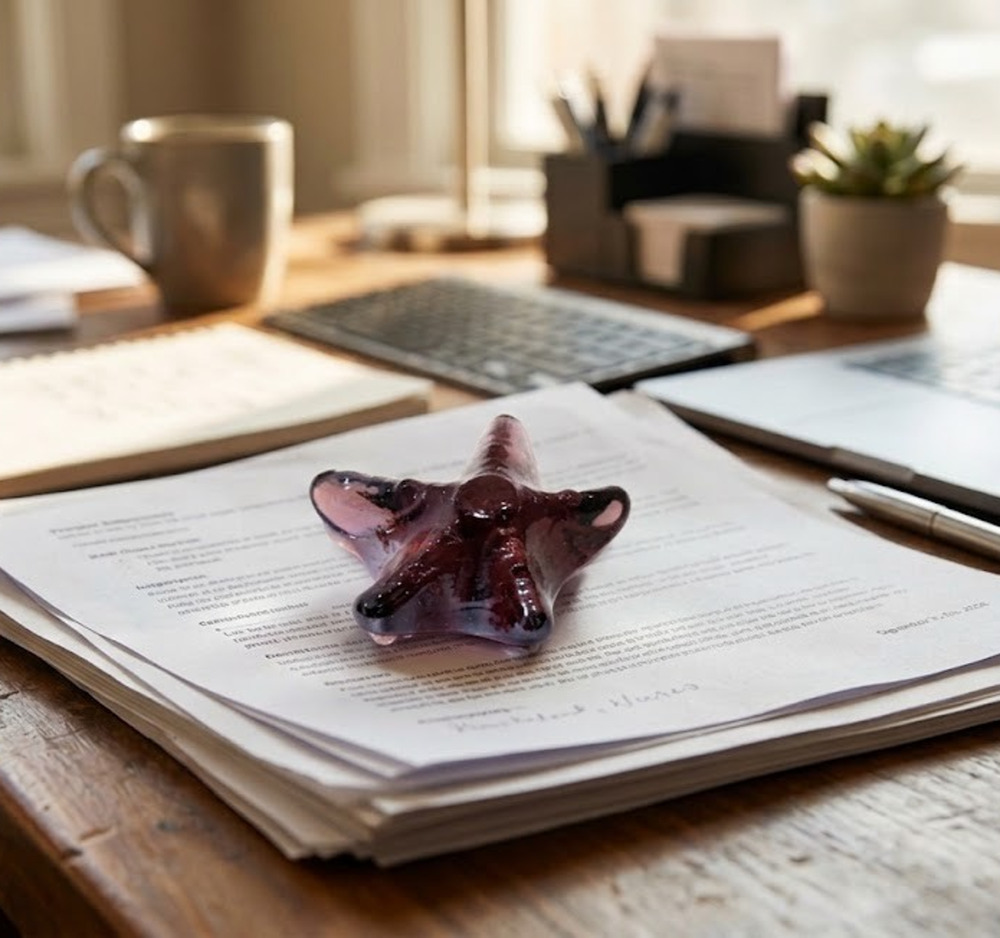 Purple Glass Starfish Paperweight Hand Blown Art Glass Nautical Coastal Decor